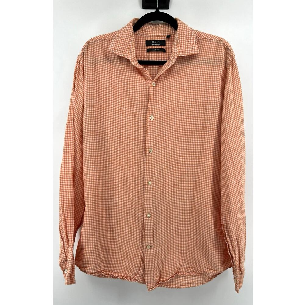 Saks Fifth Avenue Black Label Gingham Button Down Shirt Men's Size L Linen